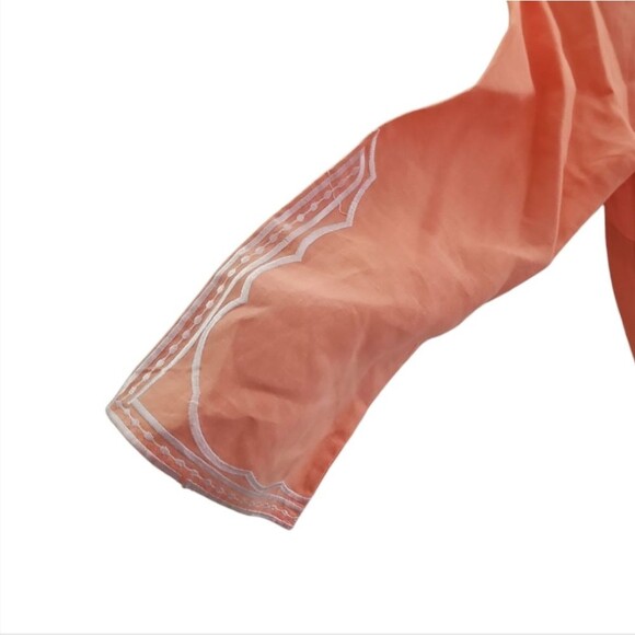 Sunny Leigh Linen Boho Embroidered Tunic Top Peach Sz M Kurta Style Resortwear - Picture 16 of 16